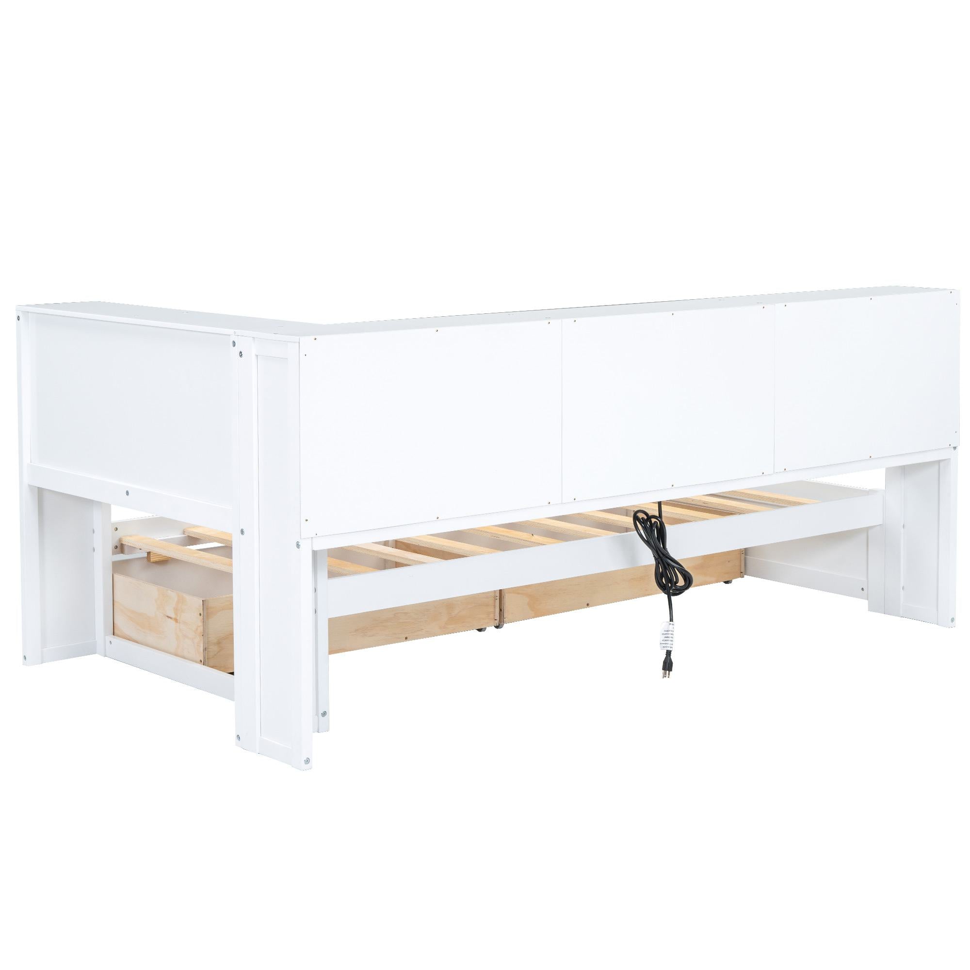 Vinsetto Twin Size Daybed with 2 Storage Drawers, Storage Cabinets, USB Ports, Solid Wood and MDF, 86\\" L x 51\\" W x 37.5\\" H, White
