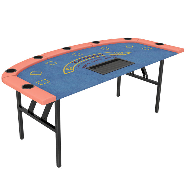 Soozier Poker Table Foldable, 72" Portable Casino Blackjack Table for 8 Players with Felt Surface, Cup Holders
