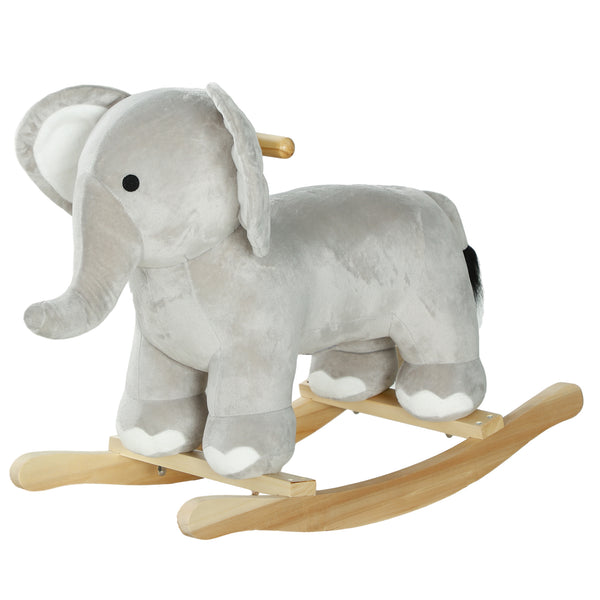 Qaba Kids Rocking Animal, Elephant Rocker with Realistic Sounds, Plush Ride on Toy for Years 2-4
