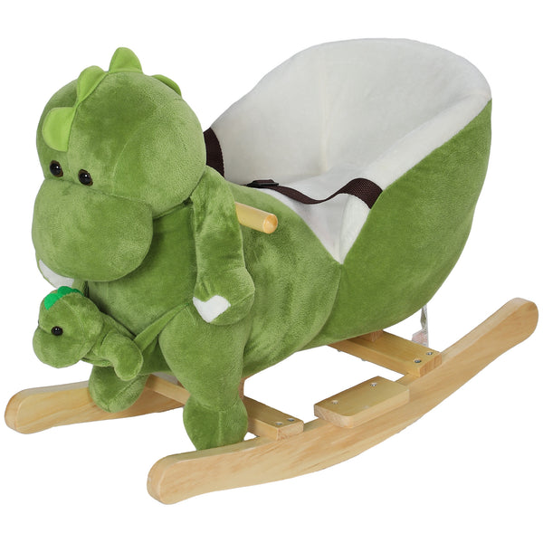 Qaba Rocking Horse, Ride on Dinosaur w/ Seat Belt, 32 Songs & Hand Puppet for 18-36 Months