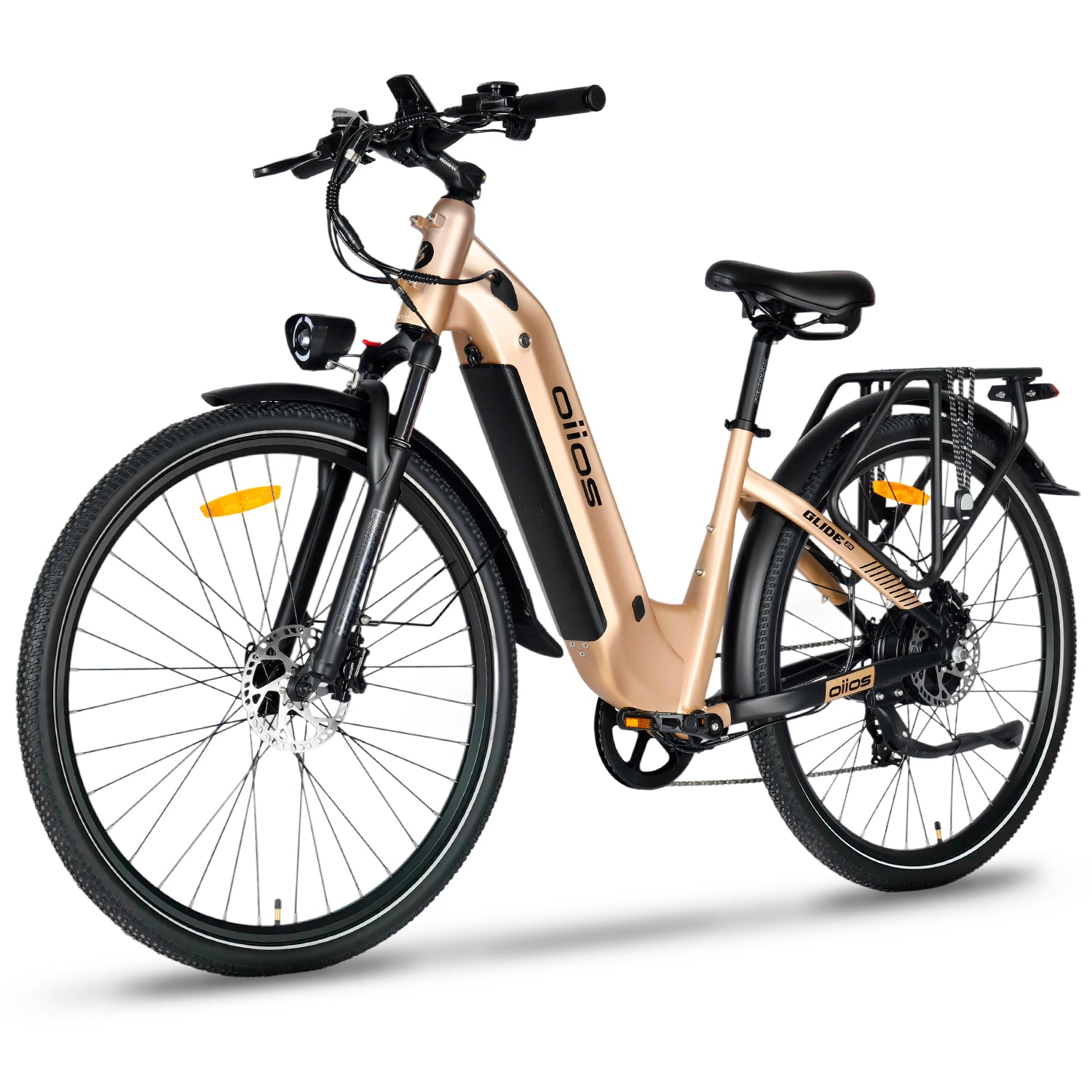 Oiios Glide Step Thru Electric Bicycle for Adults - UL Certified - 48V 750W 29 inch - Hydraulic Brakes Turn Signals Color Display - SKU: GLIDE_48156_SAND