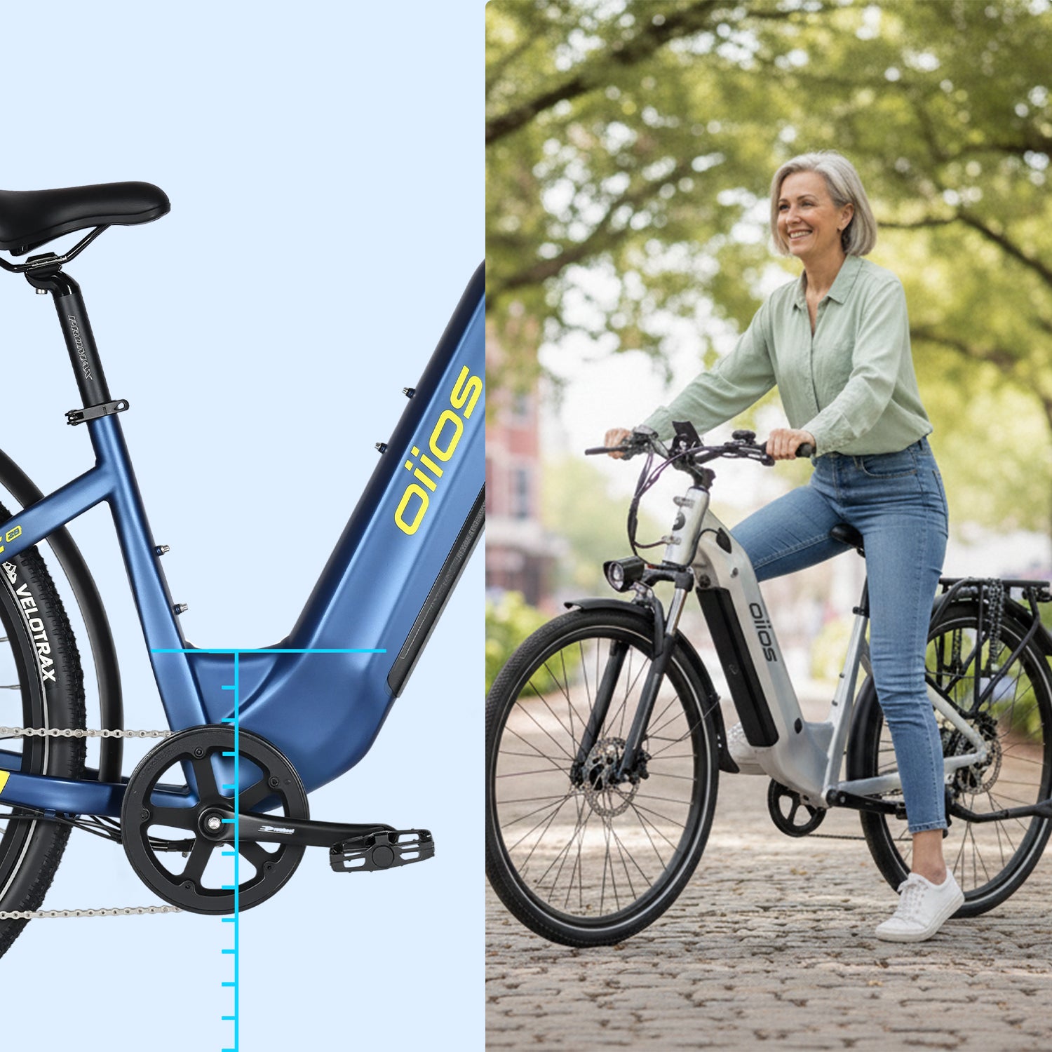 Oiios Glide Step Thru Electric Bicycle for Adults - UL Certified - 48V 750W 29 inch - Hydraulic Brakes Turn Signals Color Display