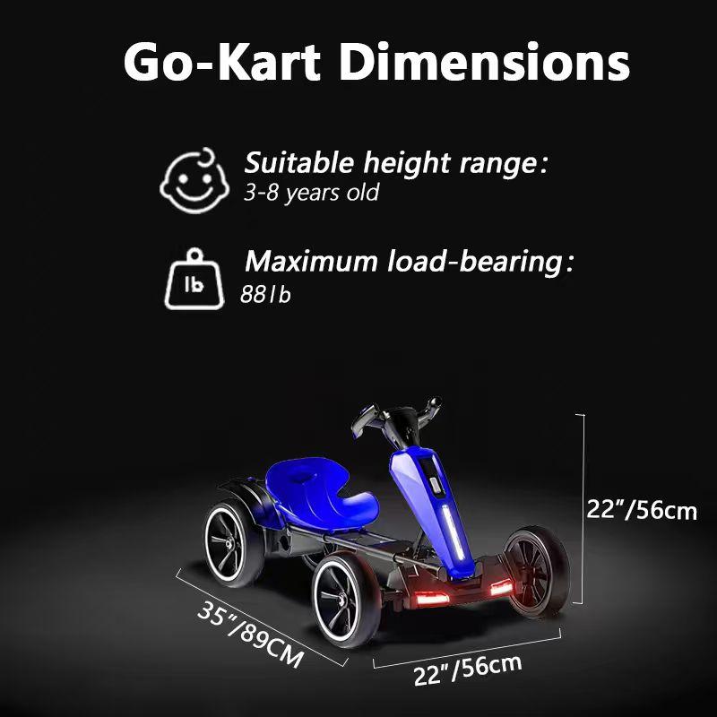 12V Electric Pedal Go-Kart for Kids with Adjustable High-Back Seat, Ride-On Truck with Music/Flashing Lights, 38\'\' L x 22.5\'\' W x 19.5\'\' H, Blue