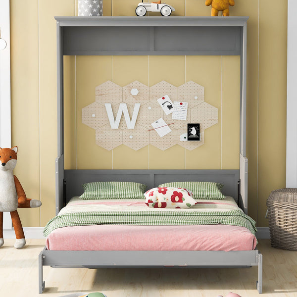 Vinsetto Space-Saving Design Queen Size Murphy Bed with Shelf, Solid Wood and MDF, 86" L x 69.5" W x 87" H