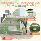 Qaba Kids Patio Swing Chair with Adjustable Canopy, Safety Belt for Patio, Garden, Poolside, Balcony, Green