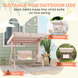 Qaba Kids Patio Swing Chair with Adjustable Canopy, Safety Belt for Patio, Garden, Poolside, Balcony, Pink