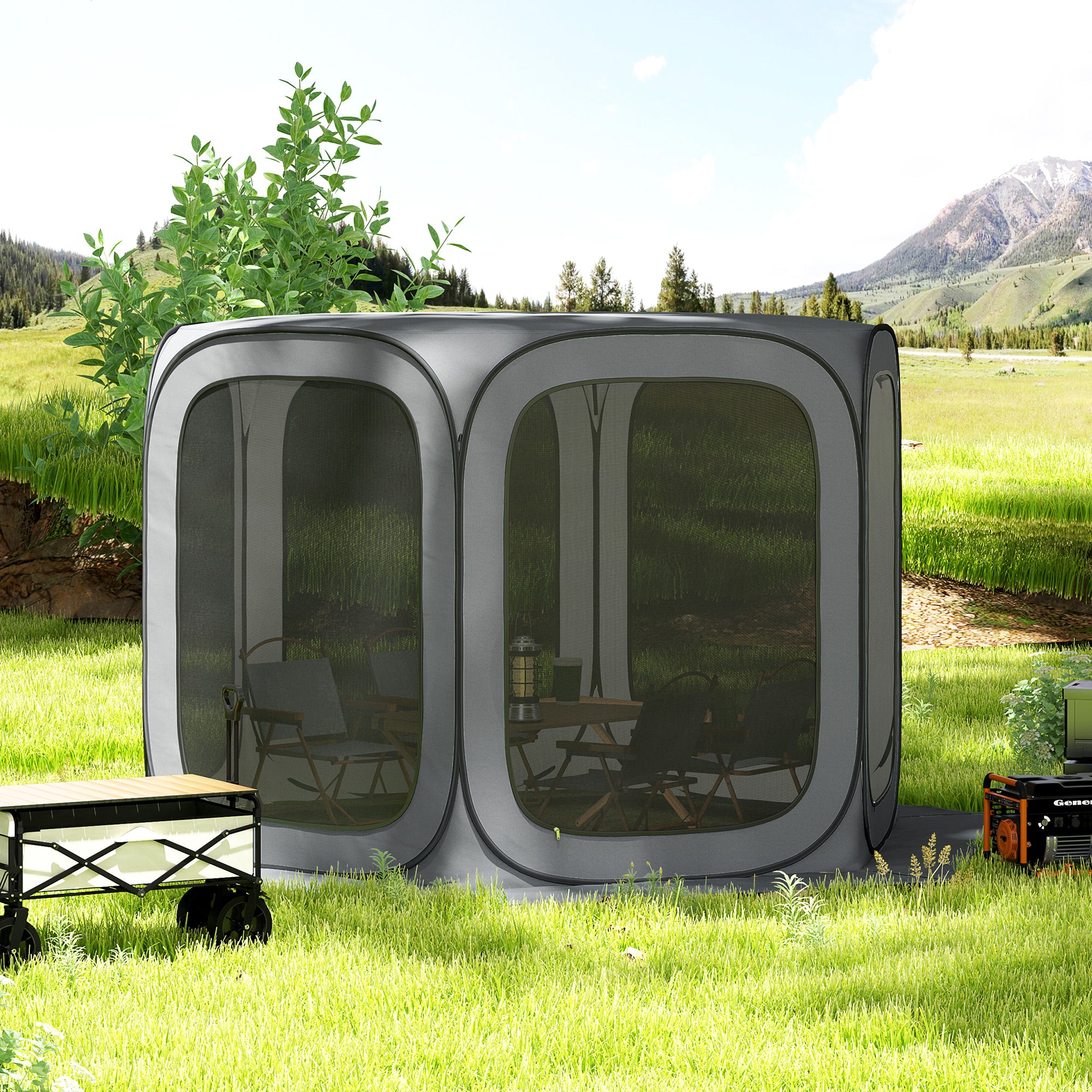 Outsunny 11 x 11ft Pop Up Screen Tent, UPF50+ Portable Camping Gazebo Screen House with Carry Bag, Dark Gray