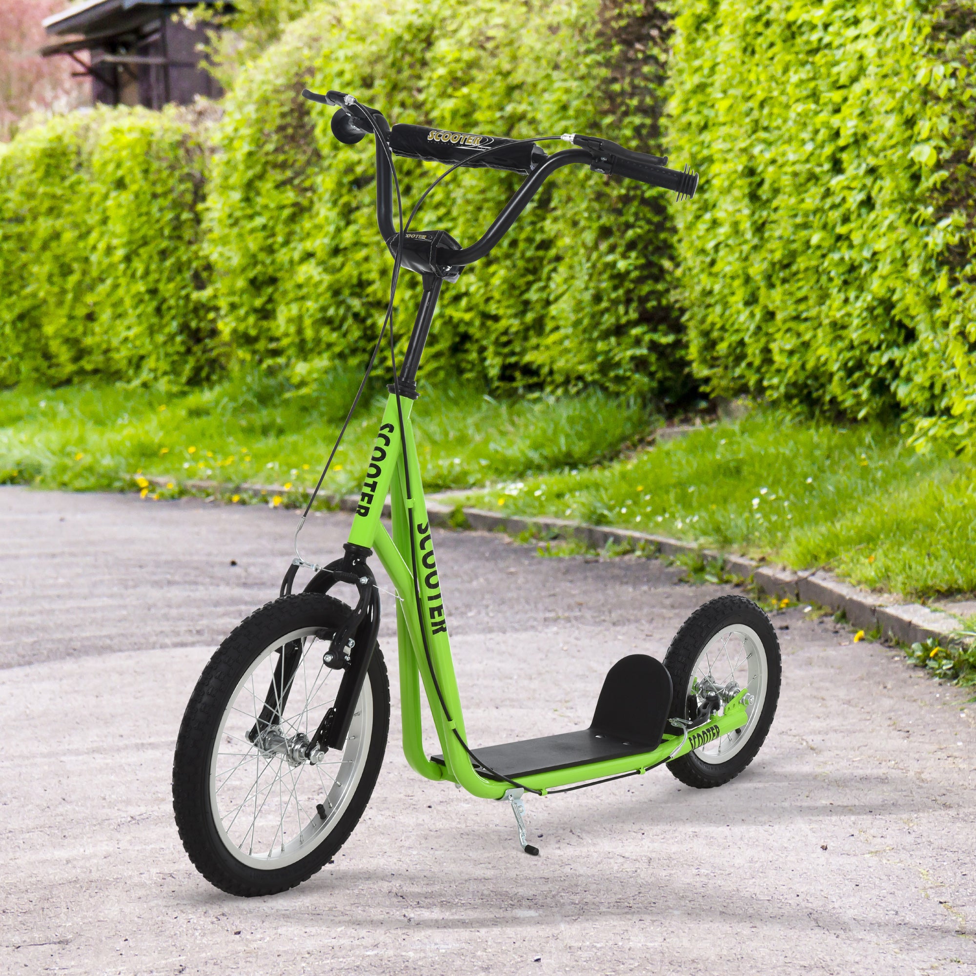 Aosom Teens Youth Scooter Ride On Toy with Adjustable Handlebar, Dual Brakes, and Inflatable Wheels For Kids 5+ - Green