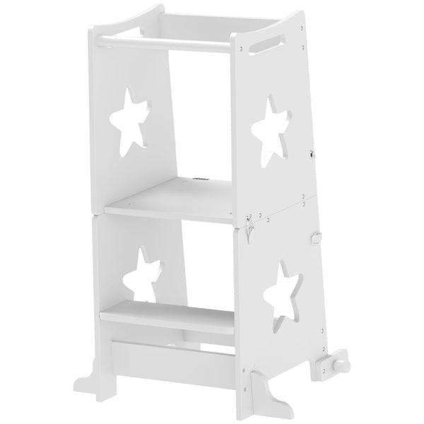 Qaba 2 in 1 Toddler Tower with Safety Rail for Bathroom, Sink, Kitchen or Counter