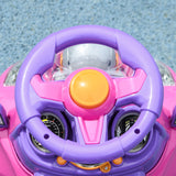 Qaba 3 in 1 Push Car Sliding Car with Removable Handle, Music, Horn, Canopy, Safety Guardrail, Pink