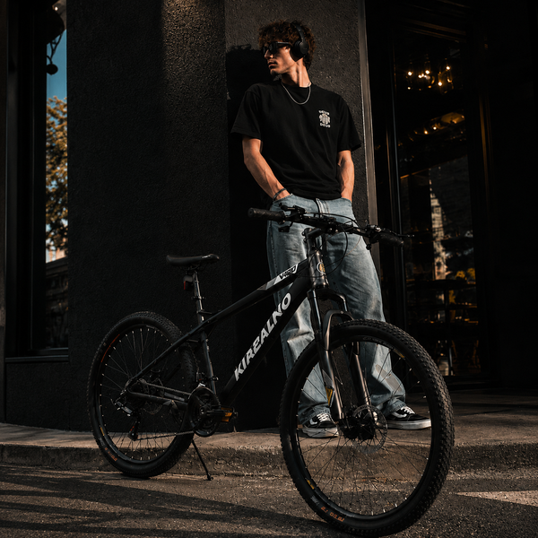 26" Mountain Bike with 21-Speed High-Carbon Steel Frame, Dual Disc Brakes, Adjustable Seatpost, 67" L x 26.5" W x 38.5" H, Black+