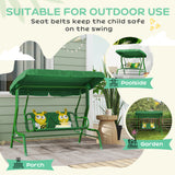 Qaba Kids Patio Swing Chair with Adjustable Canopy, Safety Belt for Patio, Garden, Poolside, Balcony, Dark Green