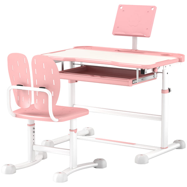 Qaba Adjustable Kids Desk and Chair Set with Tilt Desktop & Storage