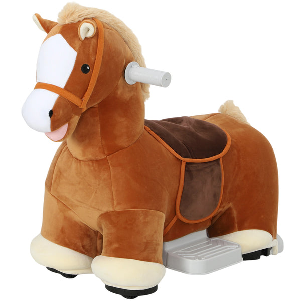 Qaba 6V Battery Powered Ride on Horse with Music, Forward, Foot Pedal, Soft Touch, Washable Cover, for 1.5-5 Years Old