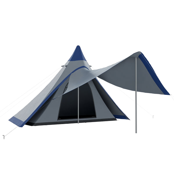 Outsunny 15.4'x15.4'x8.5' Teepee Tent, Waterproof Camping Tent with Porch Area, Floor and Carry Bag, for 2-3 Person Outdoor Backpacking Camping Hiking
