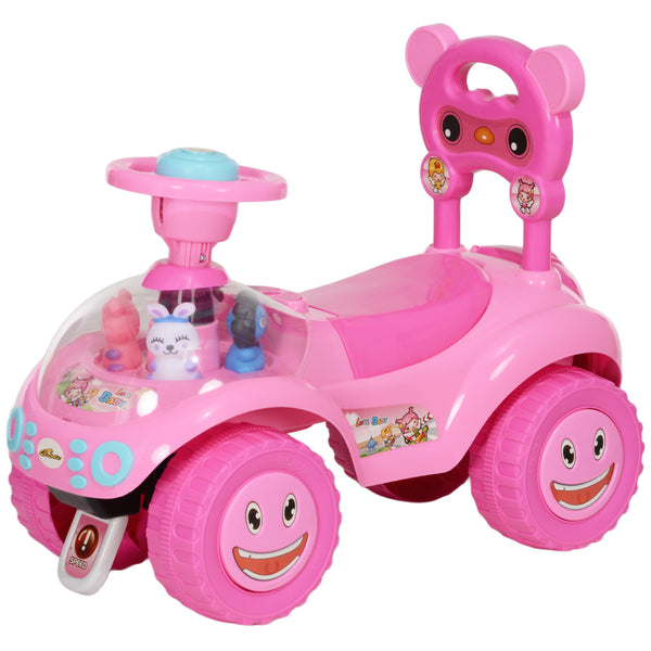 Qaba Foot to Floor Toddler Push Car w/ Horn, Light, Music, Anti-Over-Backwards Device & Underseat Storage