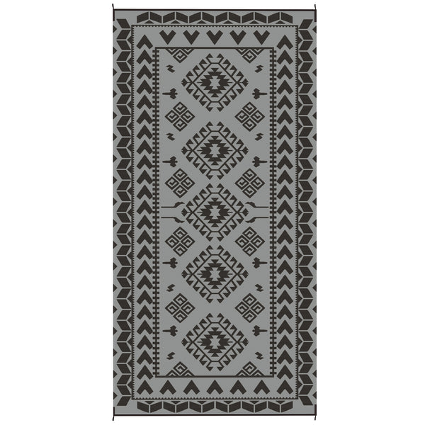Outsunny Reversible Outdoor Rug, Waterproof Plastic Straw with Carry Bag, 9' x 18', Rhombus Patchwork