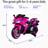 12V Kids Electric Ride-On Motorcycle with Training Wheels and Headlight, Motorbike with MP3 and Light-Up Wheels, 46" L x 20" W x 26" H
