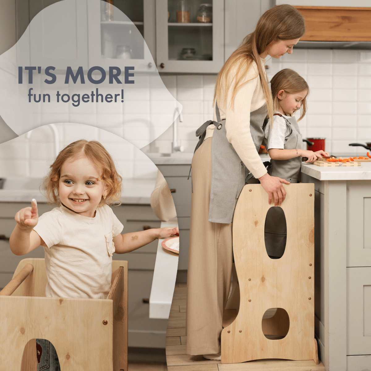 Stable Montessori Tower: Wooden Growing Chair - Beige - SKU: Tower-big-BG-CA
