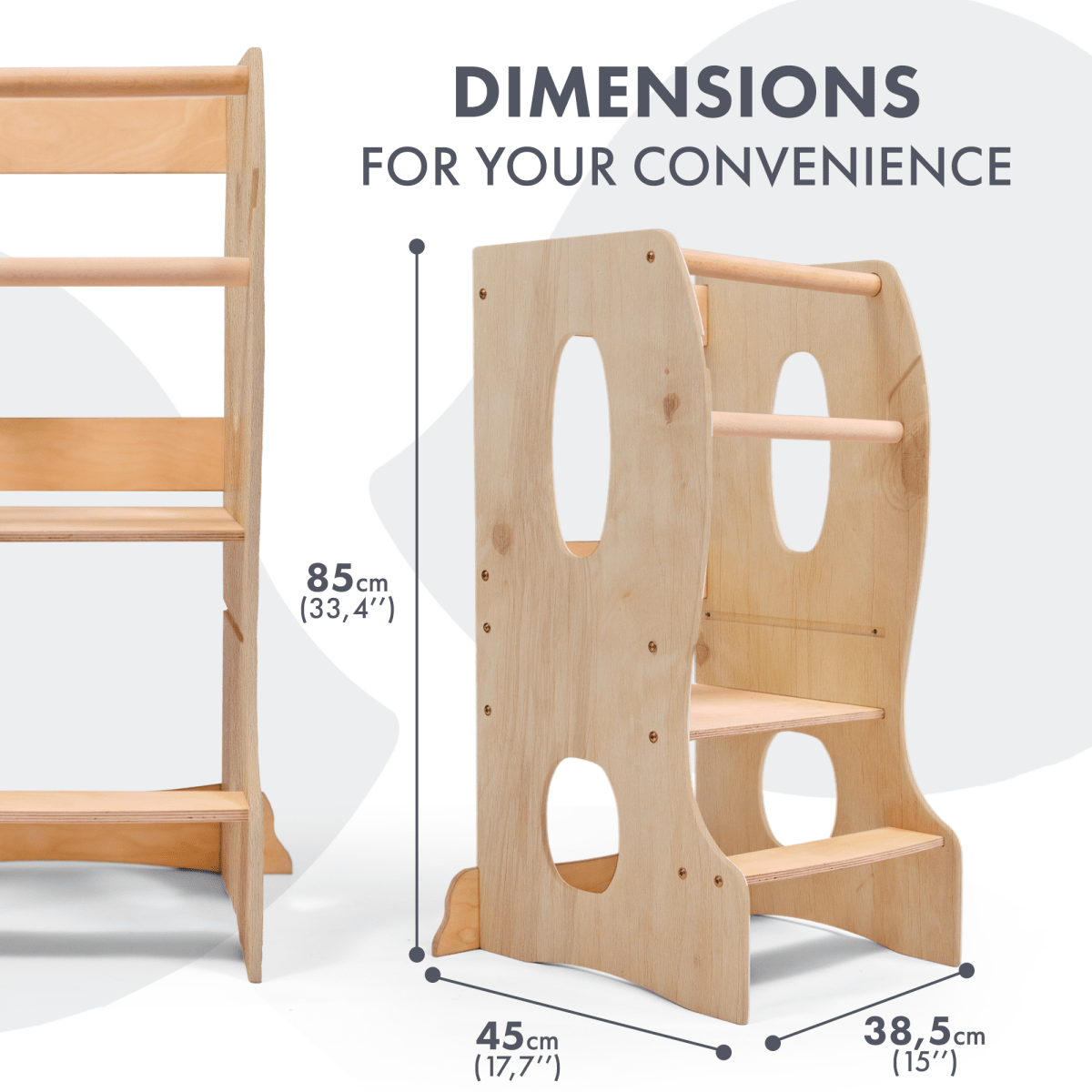 Stable Montessori Tower: Wooden Growing Chair - Beige - SKU: Tower-big-BG-CA