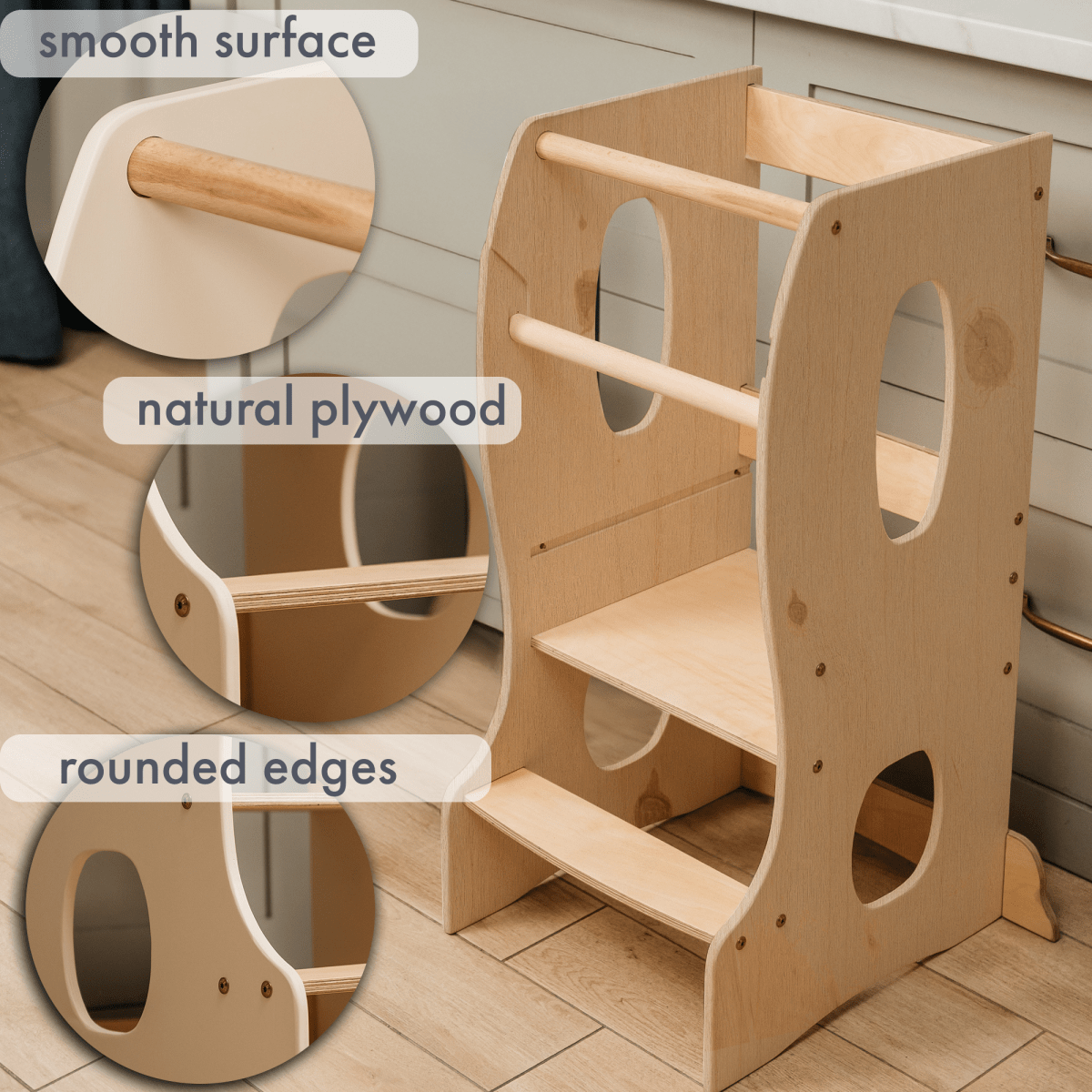 Stable Montessori Tower: Wooden Growing Chair - Beige - SKU: Tower-big-BG-CA