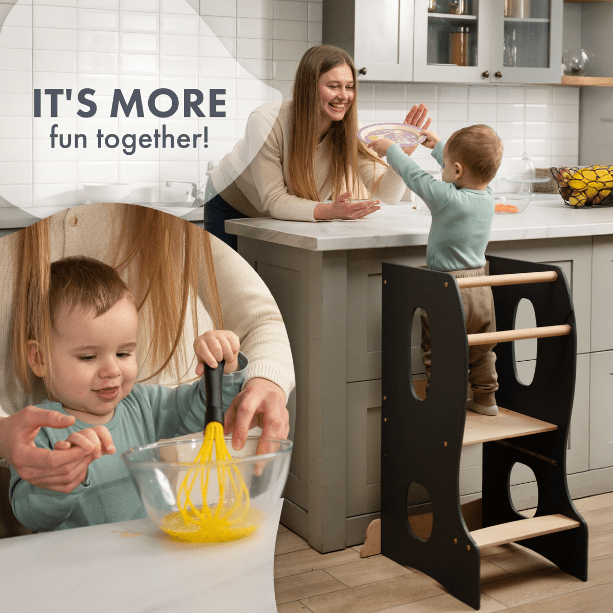 Stable Montessori Tower: Wooden Growing Chair - Grey - SKU: Tower-big-GR-CA
