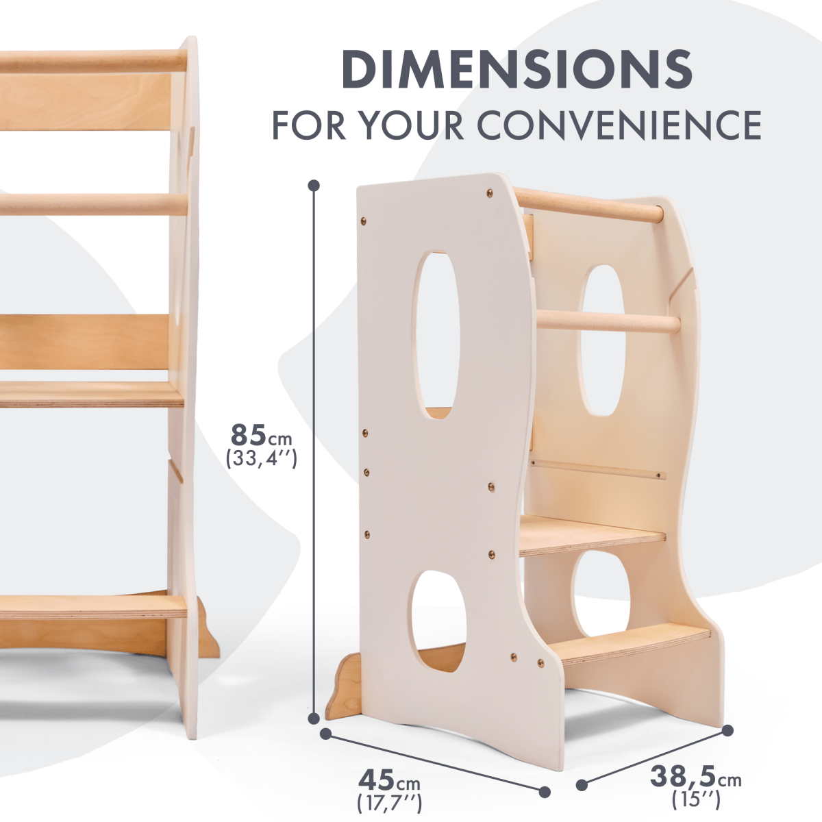 Stable Montessori Tower: Wooden Growing Chair - Ivory - SKU: Tower-big-IV-CA