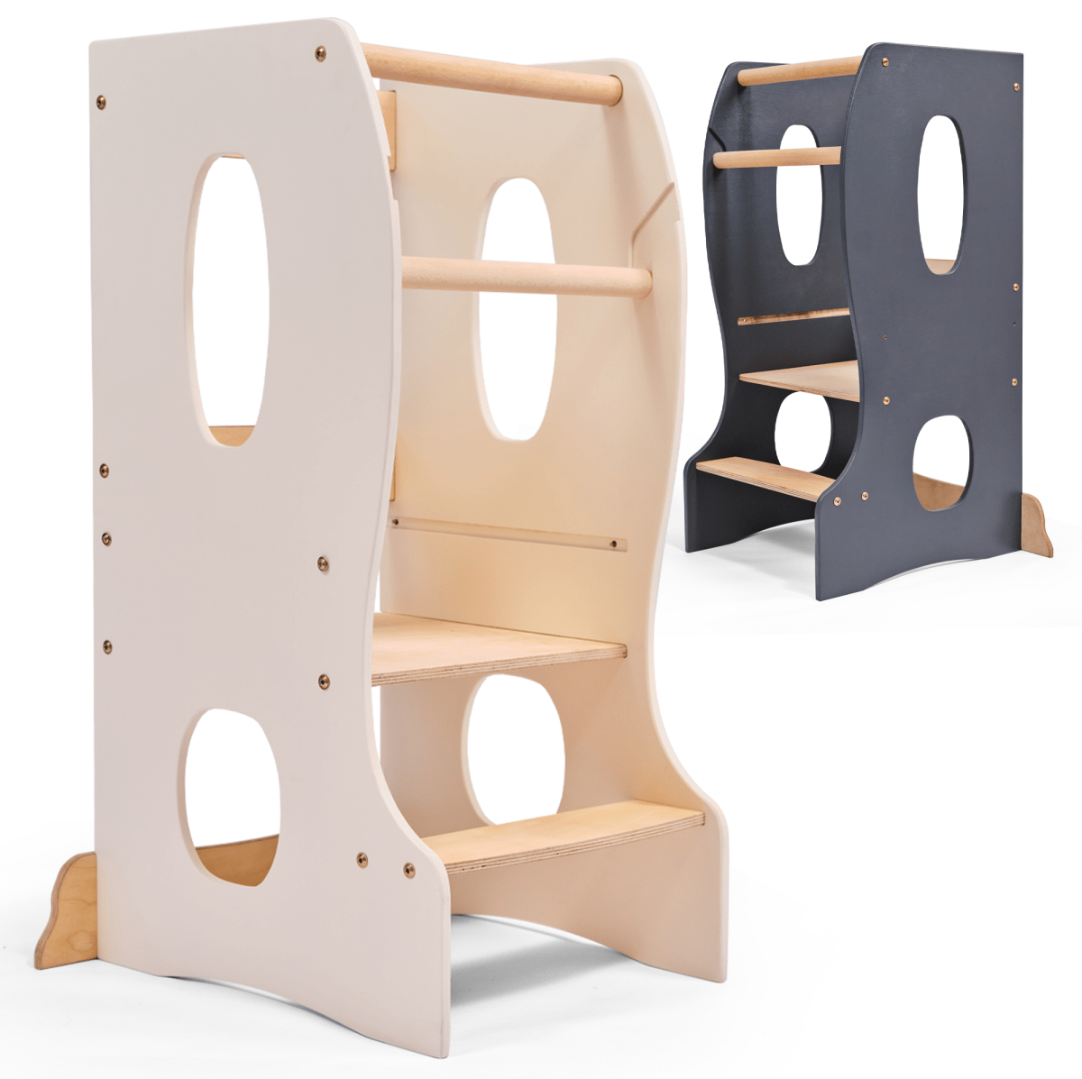 Stable Montessori Tower: Wooden Growing Chair - Ivory - SKU: Tower-big-IV-CA