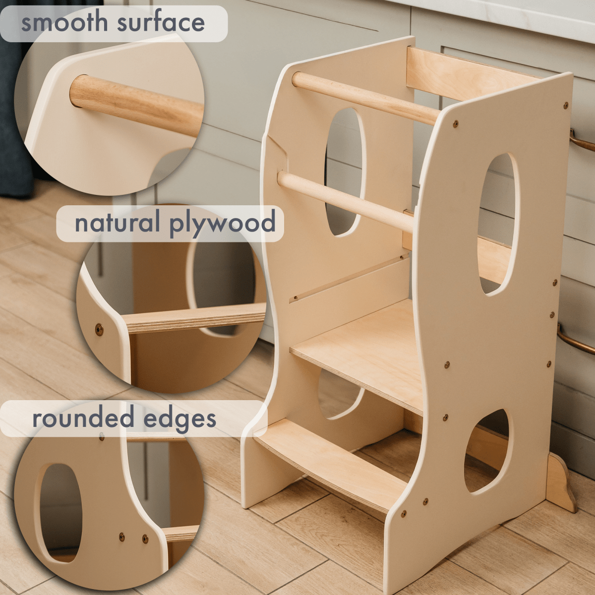 Stable Montessori Tower: Wooden Growing Chair - Ivory - SKU: Tower-big-IV-CA