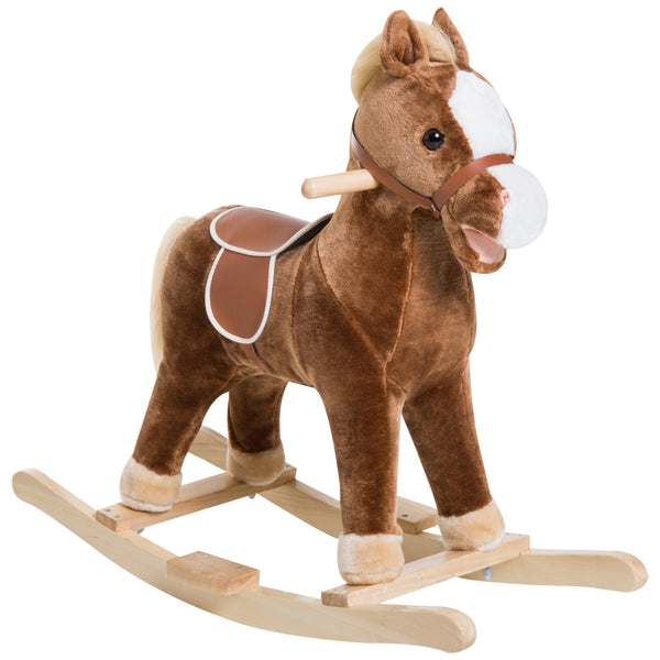 Qaba Kids Ride on Rocking Horse Toddler Plush Toy with Realistic Sounds for 3 Years Old Children