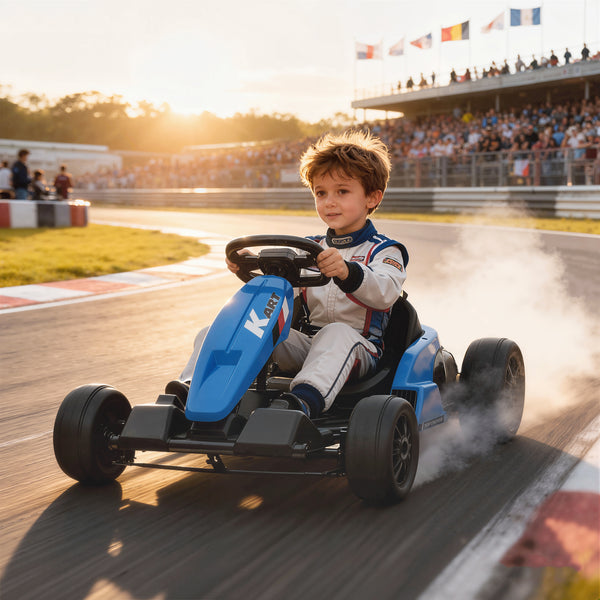 Qaba 24V Electric Go Kart with Dual 150W Motors, Adjustable Seat & 11.2MPH High Speed, Slow Start, 5-Point Harness, Blue