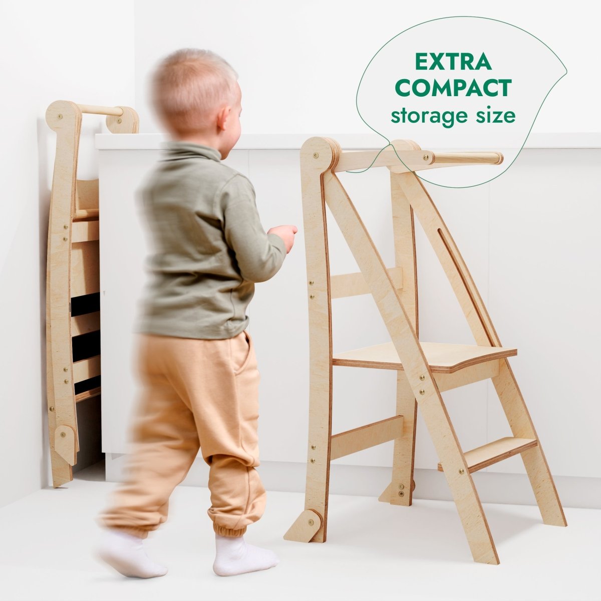 Toddler Tower: Foldable Step Stool for Toddlers - Beige - SKU: HlpTWR-BEIGE-CA