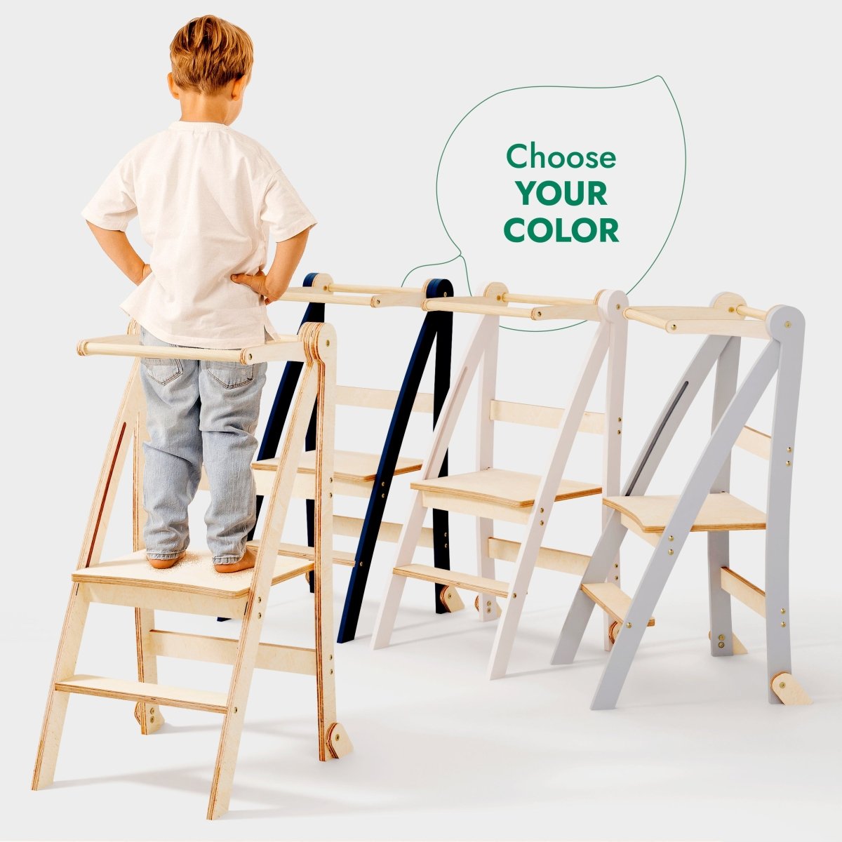 Toddler Tower: Foldable Step Stool for Toddlers - Beige - SKU: HlpTWR-BEIGE-CA