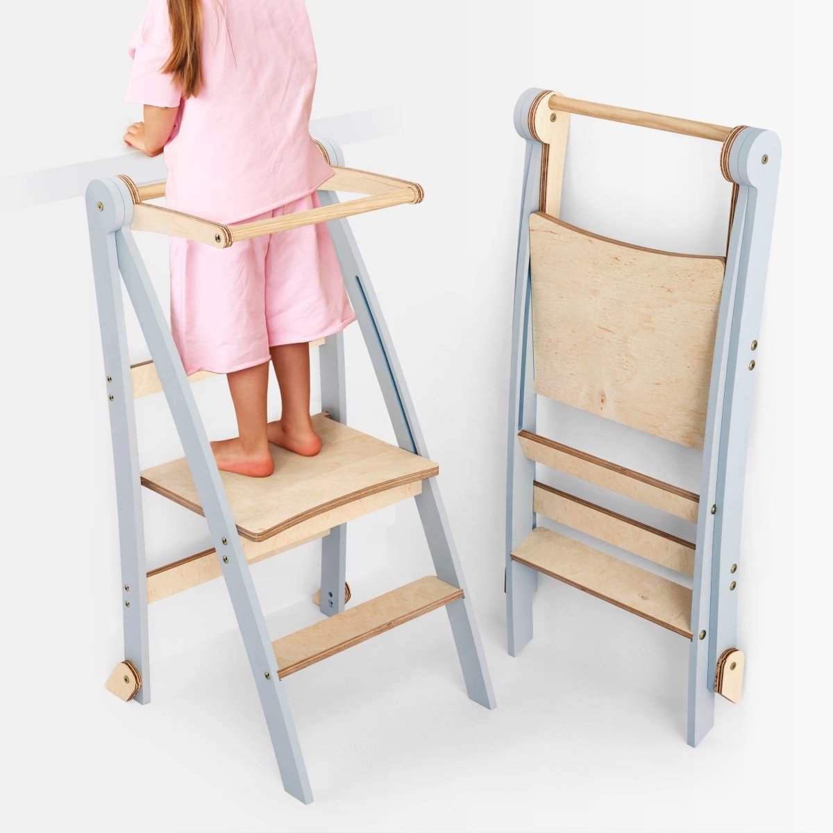 Toddler Tower: Foldable Step Stool for Toddlers - Gray - SKU: HlpTWR-LIGHT-GR-CA