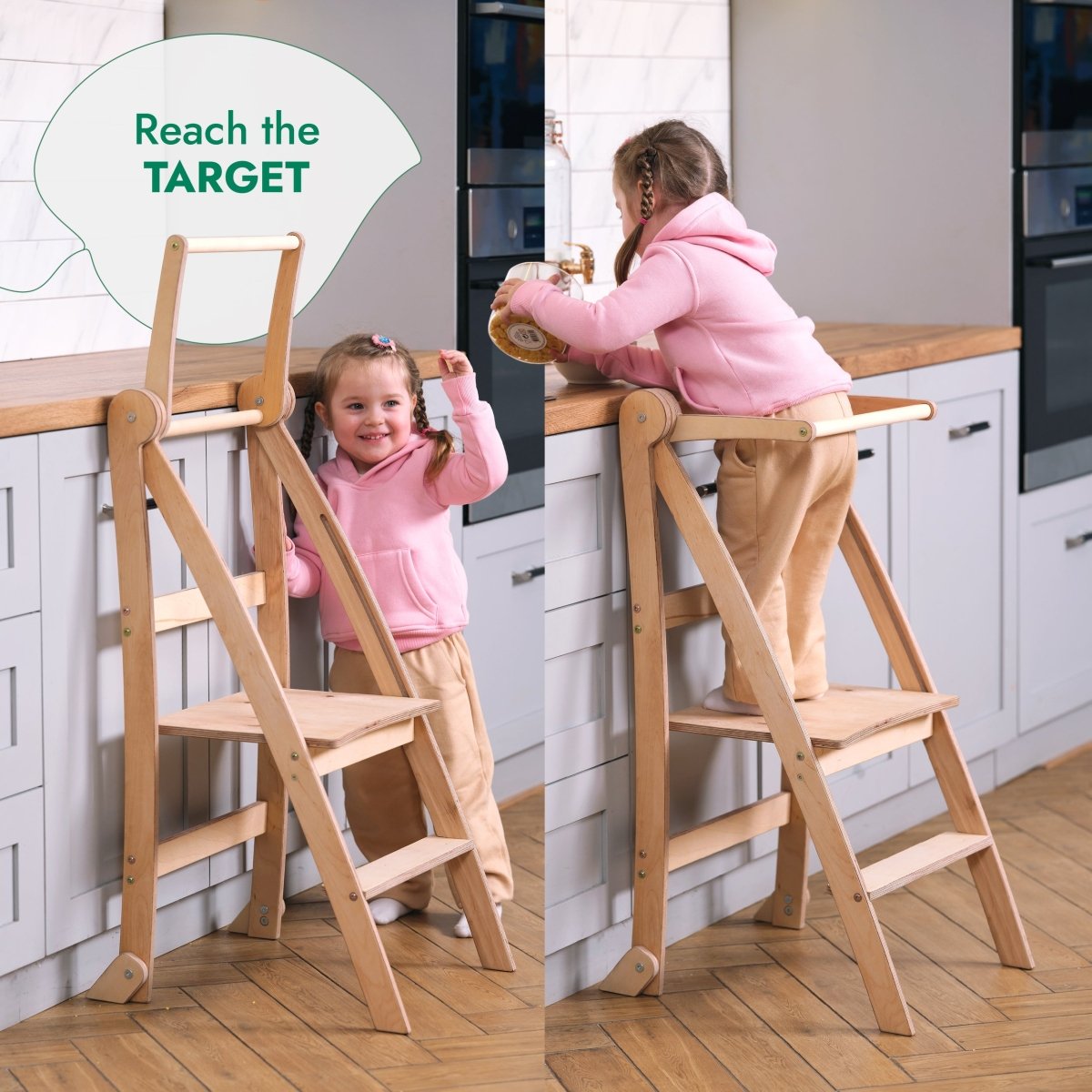Toddler Tower: Foldable Step Stool for Toddlers - Beige - SKU: HlpTWR-BEIGE-CA