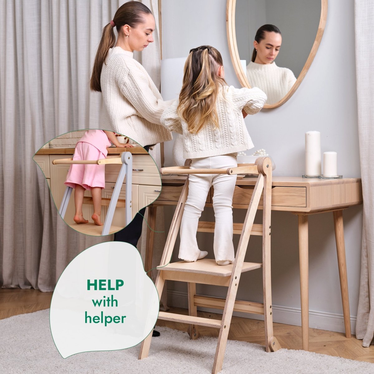 Helper Tower: A Multi-functional Foldable Step Stool for Kids - SKU: HlpTWR-WHITE-CA