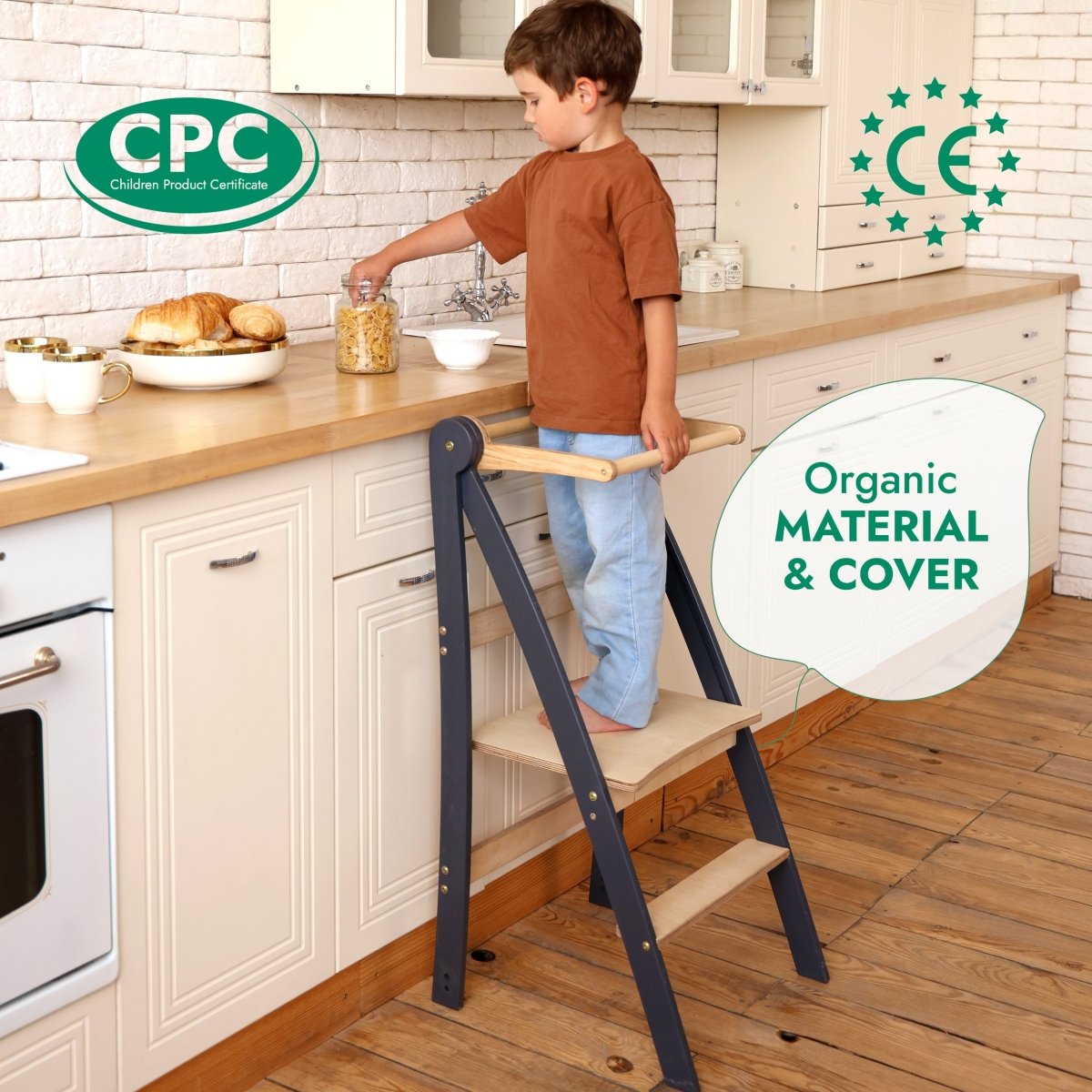 Toddler Tower: Foldable Step Stool for Toddlers - Gray - SKU: HlpTWR-LIGHT-GR-CA