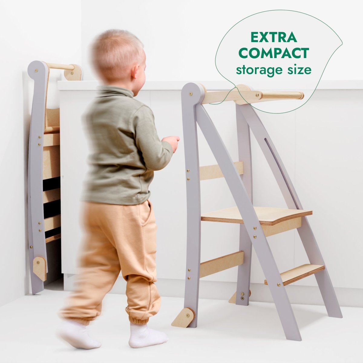 Toddler Tower: Foldable Step Stool for Toddlers - Gray - SKU: HlpTWR-LIGHT-GR-CA