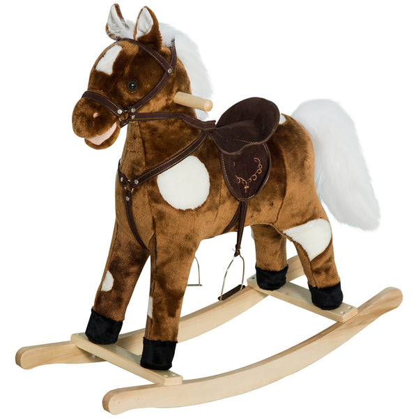 Qaba Kids Metal Plush Ride-On Rocking Horse Chair Toy With Nursery Rhyme Music