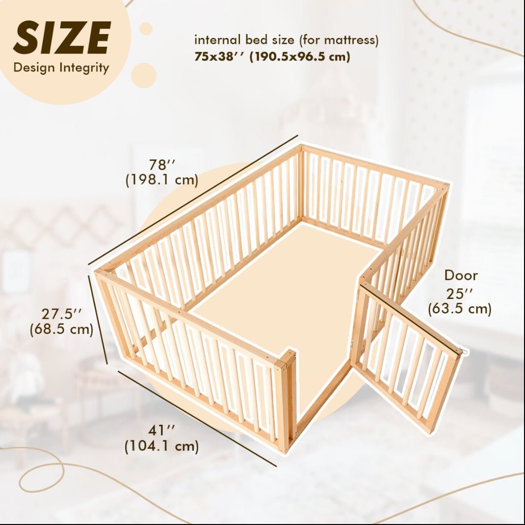 Twin Size Bed Frame for Toddlers with Fence - SKU: MBUSFtwin-Small-CA