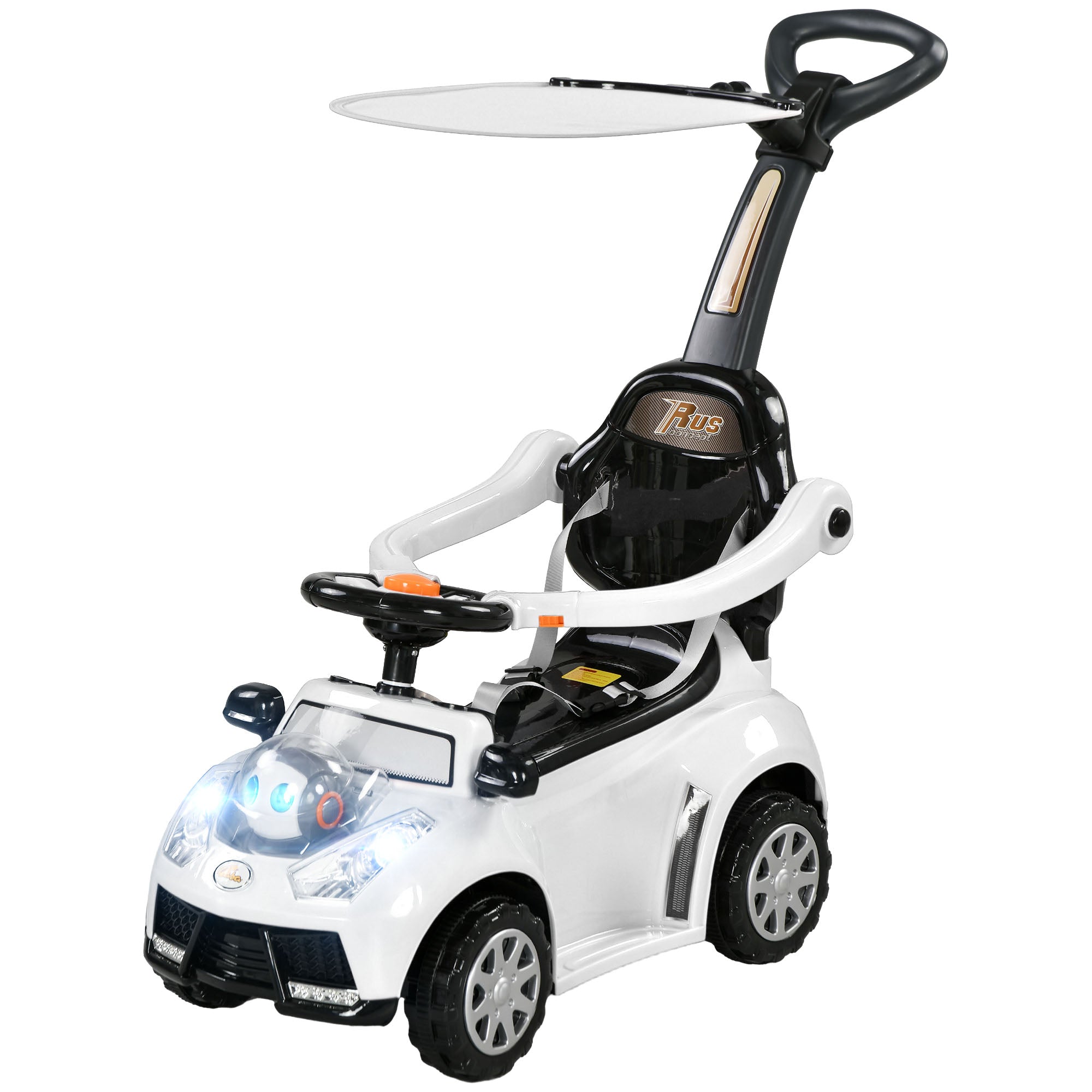 3 in 1 Push Car Sliding Car with Removable Handle, Music, Horn, Canopy, Safety Guardrail - SKU: 370-318V00RD