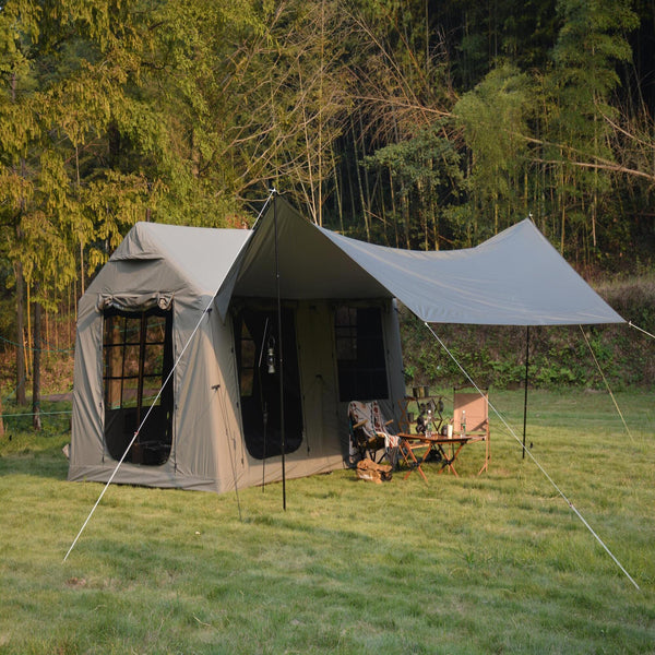 Inflatable Camping Tent with Hand Pump & Polyester Fabric, Waterproof Glamping Tent for Outdoor, 157.5″ L x 118″ W x 90.5″ H, Army