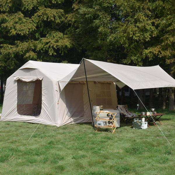 Inflatable Camping Tent with Canopy, Hand Pump, Waterproof and Windproof Air Glamping Tent for 7-8 People, 157.5" L x 118" W x 94.5" H