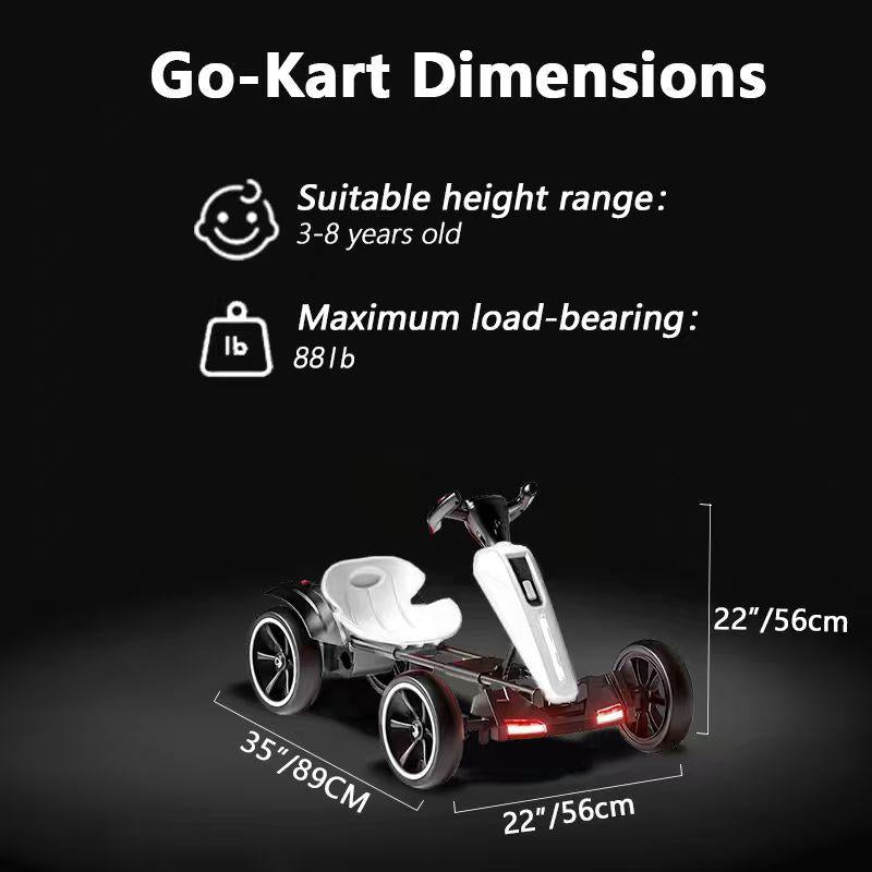 12V Electric Pedal Go-Kart for Kids with Adjustable High-Back Seat, Ride-On Truck with Music/Flashing Lights, 38\'\' L x 22.5\'\' W x 19.5\'\' H, White