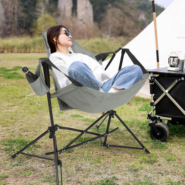 Steel Folding Hammock Camping Chair with Portable Rocking Design, Sturdy and Durable, Supports Up to 250 lbs, 35"L x 38"W x 42"H
