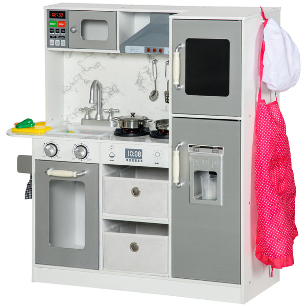 Qaba Play Kitchen Set for Kids W/ Lights Sounds, Apron and Chef Hat