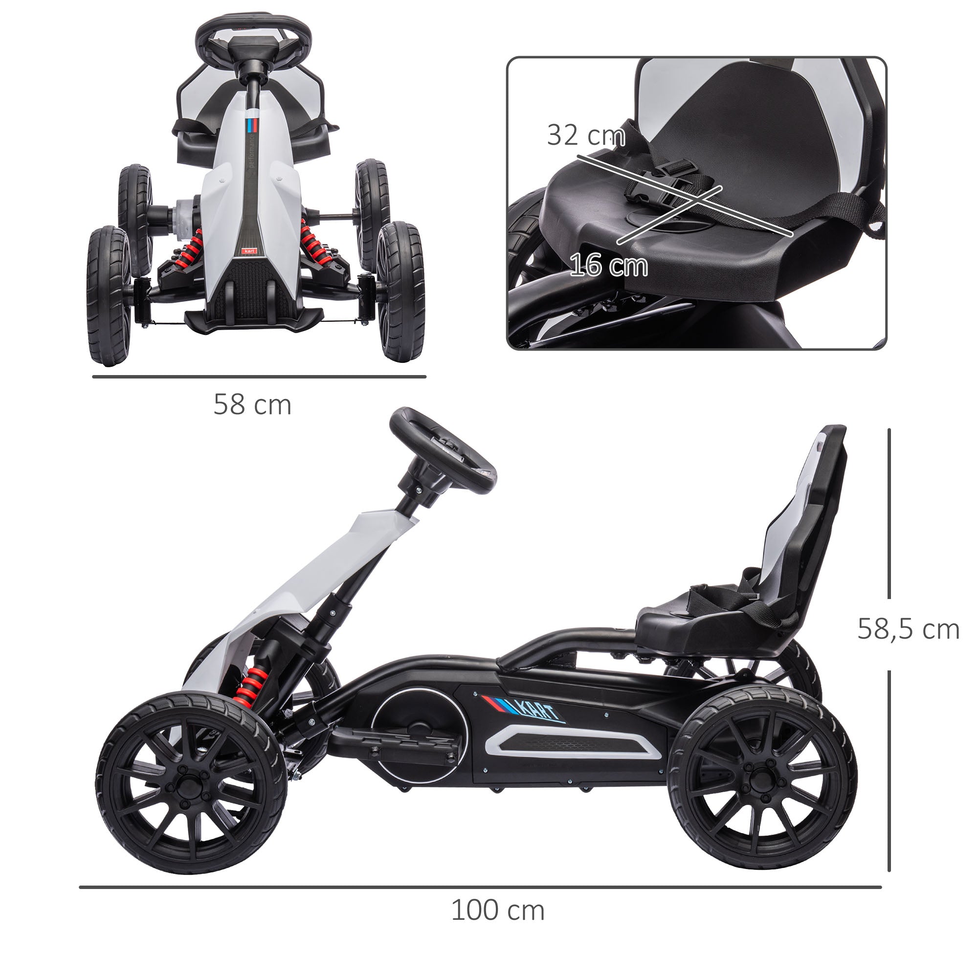 Aosom 12V Electric Go Kart for Kids, Ride On Toy with EVA Tires, 2 Speeds, Adjustable Seat, Safety Belt for 3-8 Years, White