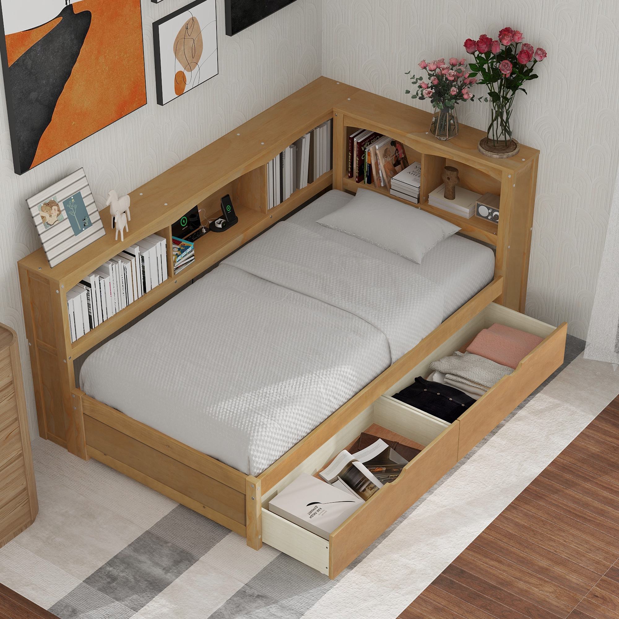 Twin Size Daybed with 2 Storage Drawers, Storage Cabinets, USB Ports, Solid Wood and MDF, 86" L x 51" W x 37.5" H