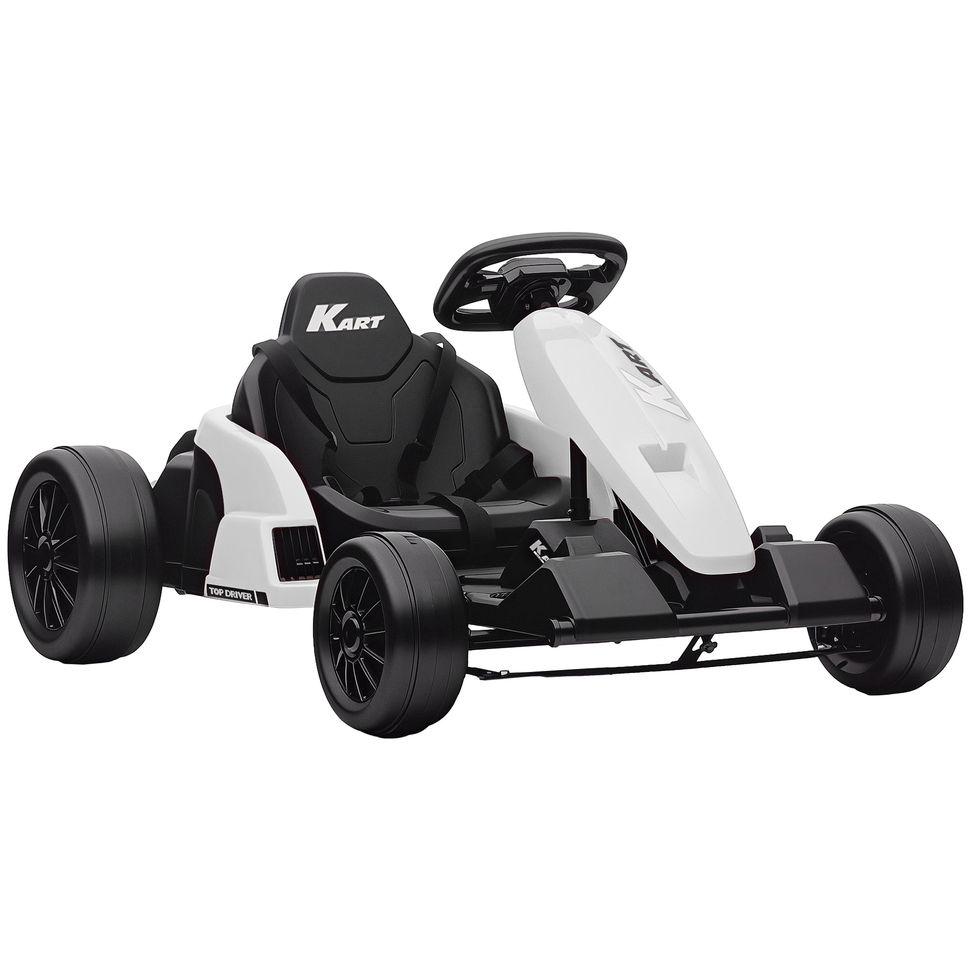 Qaba 24V Electric Go Kart with Dual 150W Motors, Adjustable Seat & 11.2MPH High Speed, Slow Start, 5-Point Harness, White