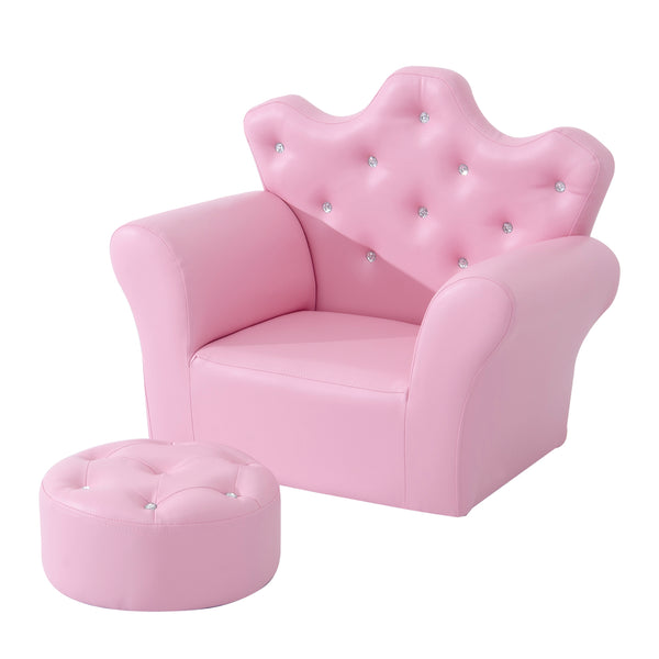 Qaba Kids Sofa Set with Footstool, Princess Sofa with Diamond Decoration